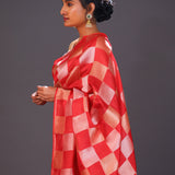 Persian Red Checks Banarasi Silk Saree
