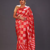 Persian Red Checks Banarasi Silk Saree