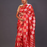 Persian Red Checks Banarasi Silk Saree