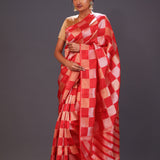 Persian Red Checks Banarasi Silk Saree