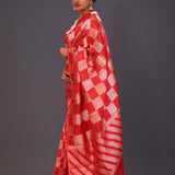 Persian Red Checks Banarasi Silk Saree
