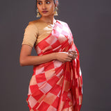 Persian Red Checks Banarasi Silk Saree