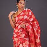 Persian Red Checks Banarasi Silk Saree