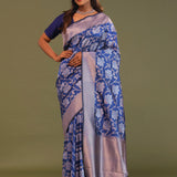 Cobalt Blue Banarasi Saree With Floral Jaal