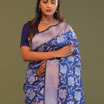 Cobalt Blue Banarasi Saree With Floral Jaal