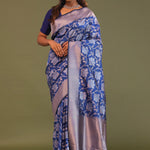 Cobalt Blue Banarasi Saree With Floral Jaal