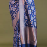 Cobalt Blue Banarasi Saree With Floral Jaal