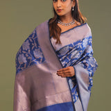 Cobalt Blue Banarasi Saree With Floral Jaal