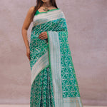 Green Banarasi Silk Saree With Meenakari Design