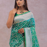 Green Banarasi Silk Saree With Meenakari Design