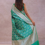 Green Banarasi Silk Saree With Meenakari Design