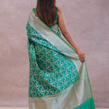 Green Banarasi Silk Saree With Meenakari Design