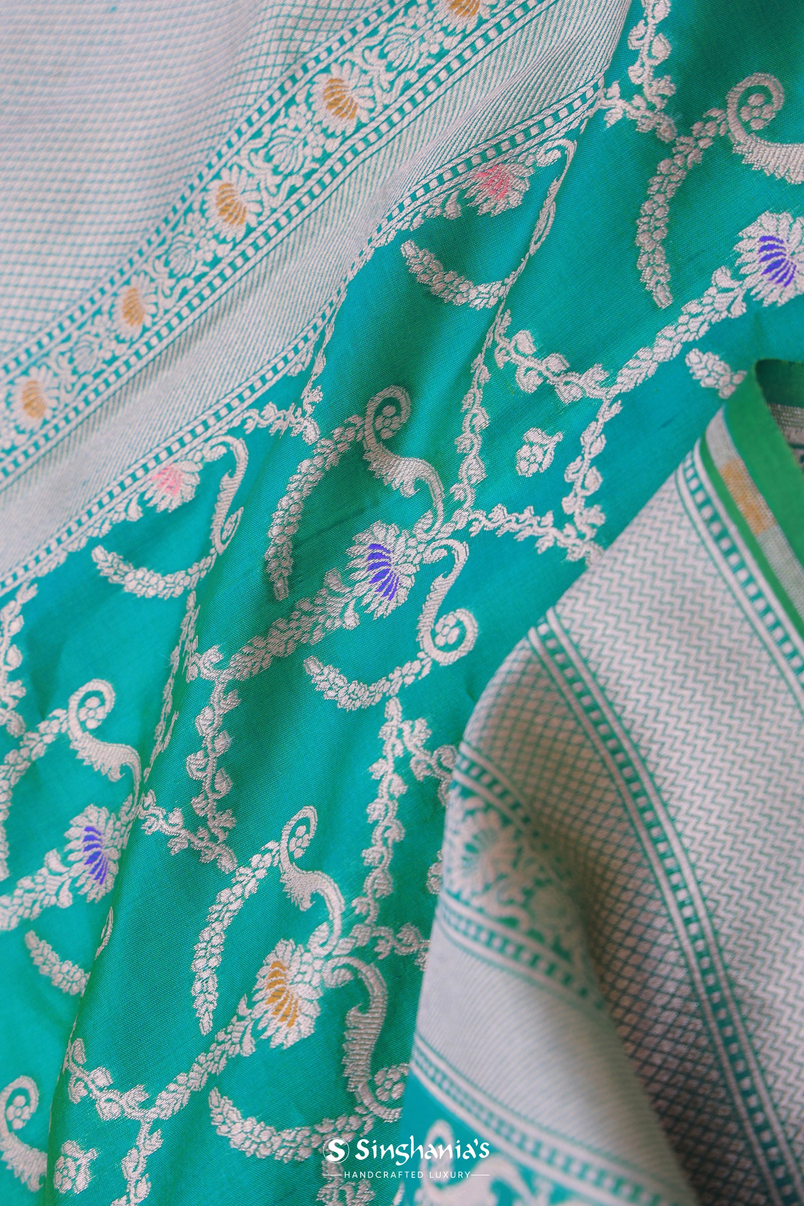 Green Banarasi Silk Saree With Meenakari Design