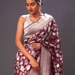 Jam Purple Floral Banarasi Silk Saree