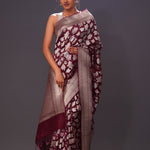 Jam Purple Floral Banarasi Silk Saree