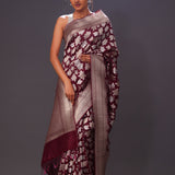 Jam Purple Floral Banarasi Silk Saree