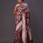 Jam Purple Floral Banarasi Silk Saree