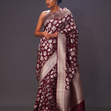 Jam Purple Floral Banarasi Silk Saree