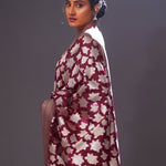 Jam Purple Floral Banarasi Silk Saree