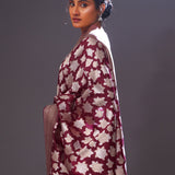 Jam Purple Floral Banarasi Silk Saree