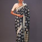 Charcoal Black Floral Banarasi Silk Saree