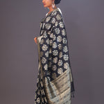 Charcoal Black Floral Banarasi Silk Saree