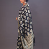 Charcoal Black Floral Banarasi Silk Saree