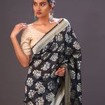 Charcoal Black Floral Banarasi Silk Saree