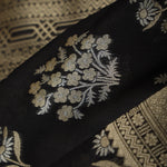Charcoal Black Floral Banarasi Silk Saree