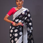 Charcoal Black Butta Banarasi Silk Saree