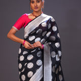 Charcoal Black Butta Banarasi Silk Saree