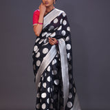 Charcoal Black Butta Banarasi Silk Saree