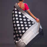 Charcoal Black Butta Banarasi Silk Saree