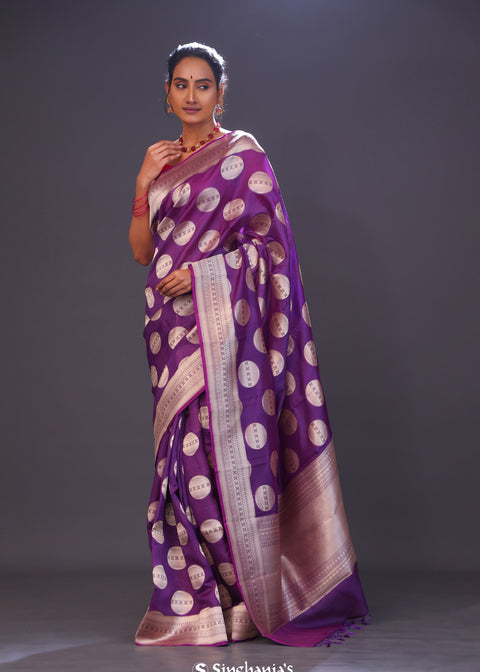<img> Grape Purple Butta Banarasi Silk Saree
