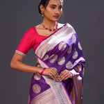 Grape Purple Butta Banarasi Silk Saree
