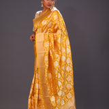 Deep Saffron Jaal Banarasi Silk Saree