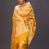 Deep Saffron Jaal Banarasi Silk Saree
