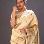 Cream Gold Handcrafted Tissue Banarasi Saree