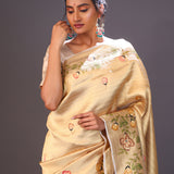 Cream Gold Handcrafted Tissue Banarasi Saree