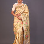 Cream Gold Handcrafted Tissue Banarasi Saree
