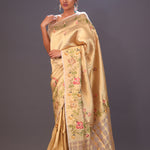 Cream Gold Handcrafted Tissue Banarasi Saree
