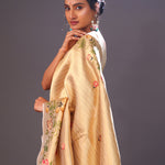 Cream Gold Handcrafted Tissue Banarasi Saree