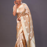 Marble Peach Floral Butta Organza Banarasi Saree
