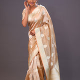 Marble Peach Floral Butta Organza Banarasi Saree