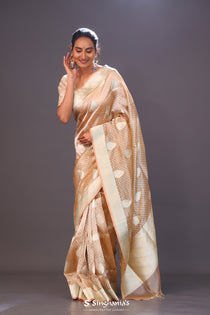 Marble Peach Floral Butta Organza Banarasi Saree
