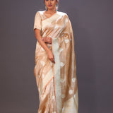 Marble Peach Floral Butta Organza Banarasi Saree