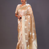 Marble Peach Floral Butta Organza Banarasi Saree