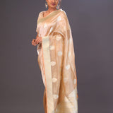 Marble Peach Floral Butta Organza Banarasi Saree