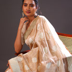 Marble Peach Floral Butta Organza Banarasi Saree