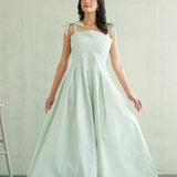 Sage Gingham Tie-Strap Gown
